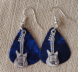 Show details for Electric Blue Guitar Earrings Picture of Electric Blue Guitar Earrings