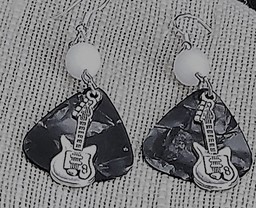Show details for Black and White Frosted Acoustic Guitar Pick Earrings Picture of Black and White Frosted Acoustic Guitar Pick Earrings