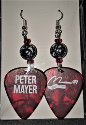 Picture of Black and White Marbled Beaded Peter Mayer Guitar Pick Earrings
