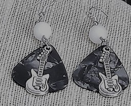 Picture of Black and White Frosted Acoustic Guitar Pick Earrings